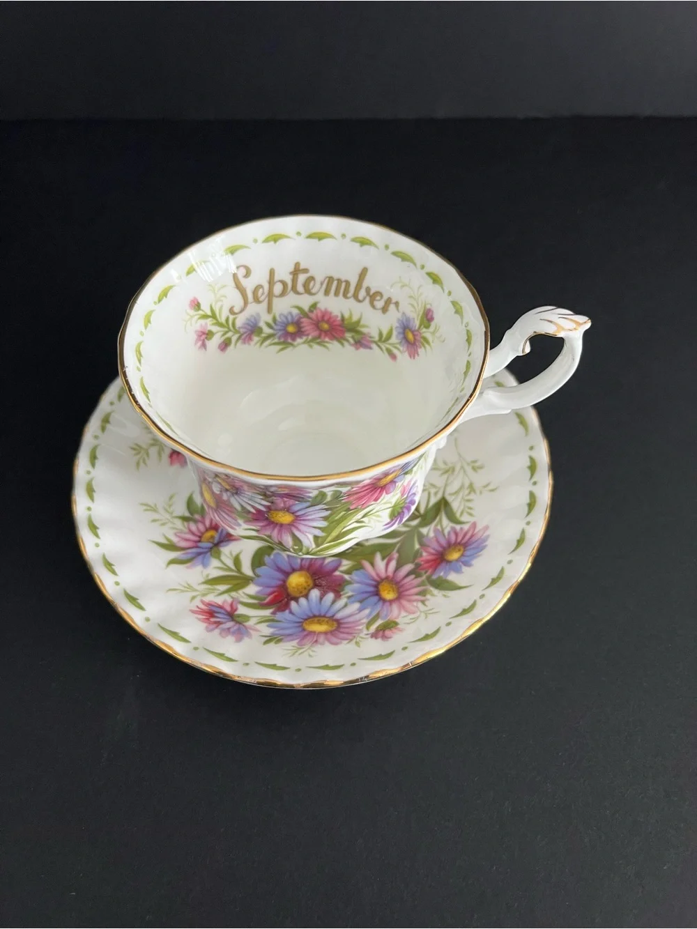 Vintage Royal Albert England Michaelmas Daisy Flower September Tea Cup & Saucer